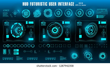 HUD futuristic blue user interface, dashboard display virtual reality technology screen, target
