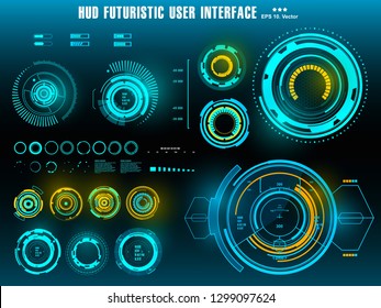 HUD futuristic blue user interface, dashboard display virtual reality technology screen, target