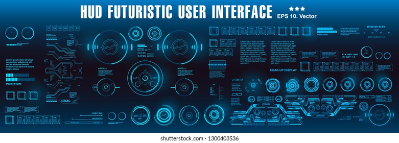 HUD futuristic blue user interface, dashboard display virtual reality technology screen, target