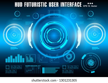 HUD futuristic blue user interface, dashboard display virtual reality technology screen, target