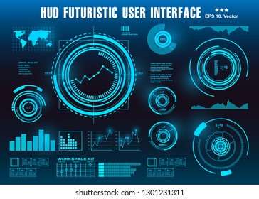 HUD futuristic blue user interface, dashboard display virtual reality technology screen, target