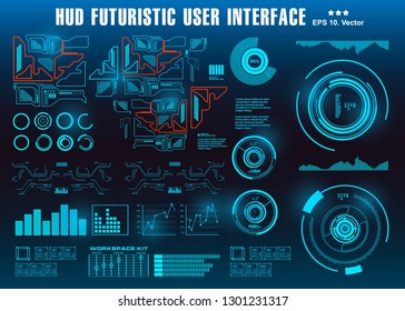 HUD futuristic blue user interface, dashboard display virtual reality technology screen, target