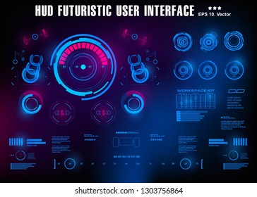 HUD futuristic blue user interface, dashboard display virtual reality technology screen, target