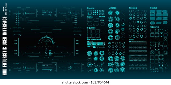 HUD futuristic blue user interface, target. Dashboard display virtual reality technology screen
