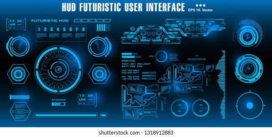 HUD futuristic blue user interface, target. Dashboard display virtual reality technology screen