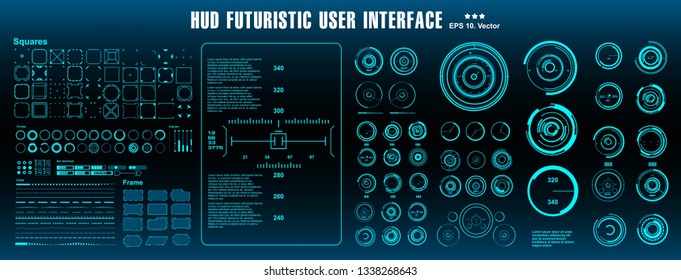 HUD futuristic blue user interface, target. Dashboard display virtual reality technology screen