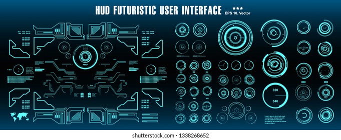 HUD futuristic blue user interface, target. Dashboard display virtual reality technology screen