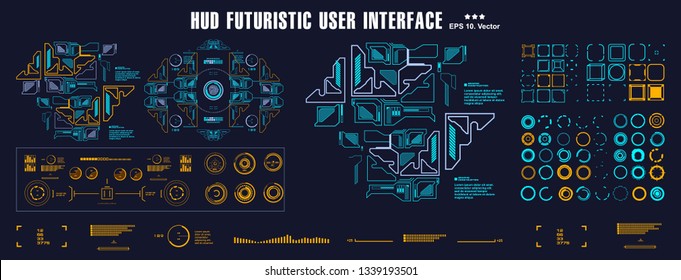 HUD futuristic blue user interface, target. Dashboard display virtual reality technology screen