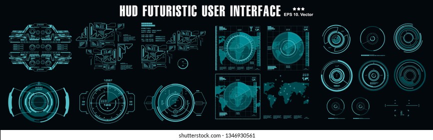 HUD futuristic blue user interface, target. Dashboard display virtual reality technology screen