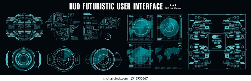 HUD futuristic blue user interface, target. Dashboard display virtual reality technology screen