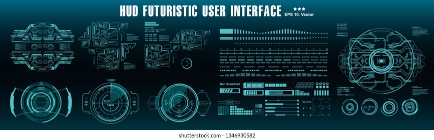 HUD futuristic blue user interface, target. Dashboard display virtual reality technology screen