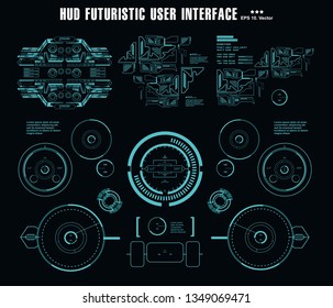 HUD futuristic blue user interface, target. Dashboard display virtual reality technology screen