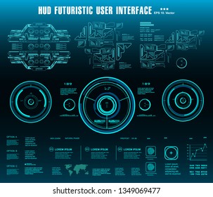 HUD futuristic blue user interface, target. Dashboard display virtual reality technology screen
