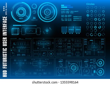 HUD futuristic blue user interface, target. Dashboard display virtual reality technology screen