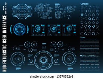 HUD futuristic blue user interface, target. Dashboard display virtual reality technology screen