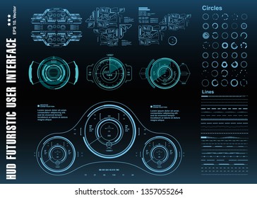HUD futuristic blue user interface, target. Dashboard display virtual reality technology screen