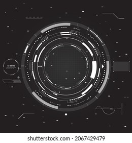 HUD Futuristic Circle UI Aiming Element Vector. Scifi Digital Circular Technology Target Information Illustration Background.