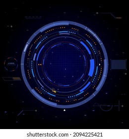 HUD Futuristic Circle UI Aiming Element Vector. Scifi Digital Circular Technology Target Information Illustration Background.