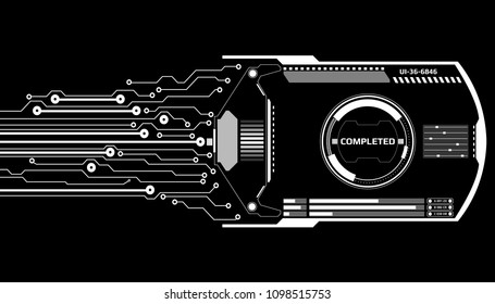 HUD Futuristic Circuit Board Elements Data Communication Transfer Panel Vector. Abstract Future Scifi Information Report Screen Object Illustration.