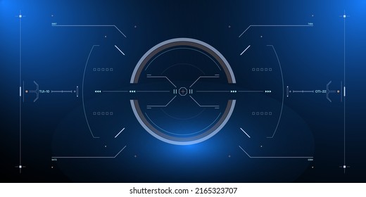 HUD futuristic cockpit, aim, drone interface screen element. High tech UI GUI screen template monitoring display vector.