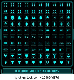 HUD Futuristic Collection Icons Element Vector Set. Green Abstract Battery Indicator Target Point Pin Location Point Logo Sign Object For Web Or Apps