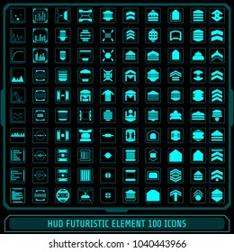 HUD Futuristic Collection Icons Element Size 32 * 32 pixel Vector Set. Green Abstract Logo Sign Object For Web Or Apps.