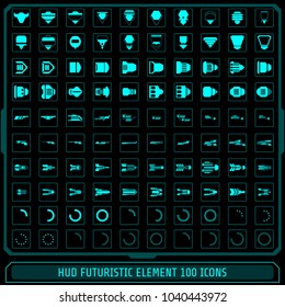 HUD Futuristic Collection Icons Element Size 32 * 32 PixelVector Set. Green Abstract Location Target Point, Circle Loading Status, Pilot Symbol, Logo Sign Object For Web Or Apps 