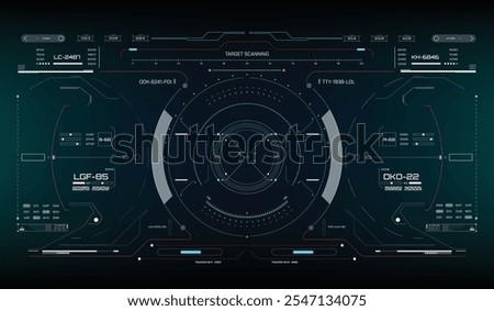 HUD Futuristic Drone, Space ship, Radar Interface Screen Design Element. UI Technology Monitoring Virtual Reality View Display Object Vector.