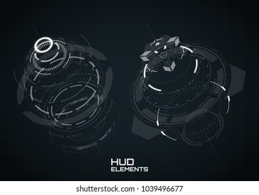 Hud futuristic element. Hi-tech user interface, 3d navigation panel. Abstract virtual technology. Vector illustration.