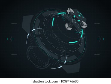 Hud futuristic element. Hi-tech user interface, 3d navigation panel. Abstract virtual technology. Vector illustration.