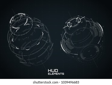 Hud futuristic element. Hi-tech user interface, 3d navigation panel. Abstract virtual technology. Vector illustration.
