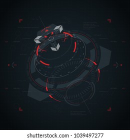 Hud futuristic element. Hi-tech user interface, 3d navigation panel. Abstract virtual technology. Vector illustration.