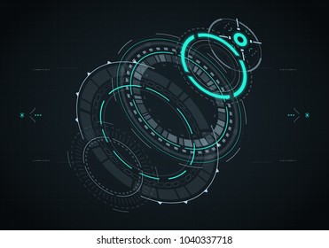 Hud futuristic element. Hi-tech user interface, 3d navigation panel. Abstract virtual technology. Vector illustration.
