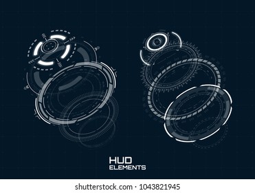 Hud futuristic element. Hi-tech user interface, 3d navigation panel. Abstract virtual technology. Vector illustration.