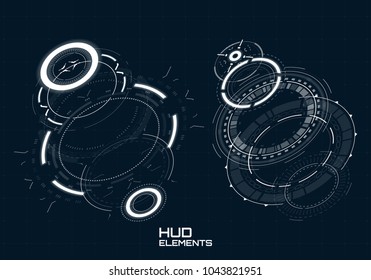 Hud futuristic element. Hi-tech user interface, 3d navigation panel. Abstract virtual technology. Vector illustration.