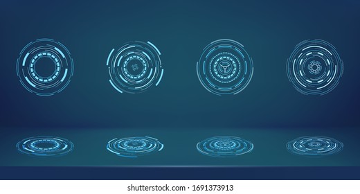 Hud futuristic element isolated on dark background. Hi-tech user interface. Abstract virtual target. Vector illustration