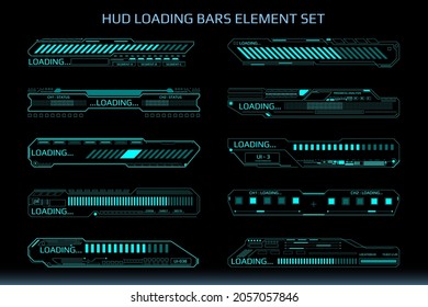 HUD Futuristic Element Loading Data Transfer Bars Set Gadget Vector. Abstract Progress Monitoring System UI Ilustration.