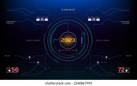 HUD Futuristic Elements 2023 Identification System Scanning Concept. Cyberpunk Abstract Screen Scifi UI Monitoring Panel Display Illustration.