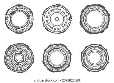 HUD Futuristic Elements. Abstract Optical Aim. Circle Geometric Shapes For Virtual Interface And Games. Camera Viewfinder For Sniper Weapon. Vector Set