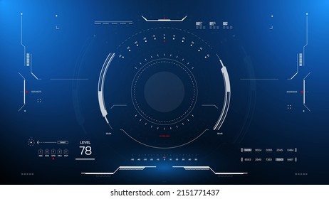HUD Futuristic Elements Automatic System Scanning User Screen Interface Vector. Cyberpunk Abstract Screen Scifi UI Monitoring Panel Display Illustration.