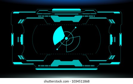 HUD Futuristic Elements Automatic Target Scan User Screen Interface Vector. Green Virtual Abstract Scifi Crosshair Spinning Game Control Monitor Panel .