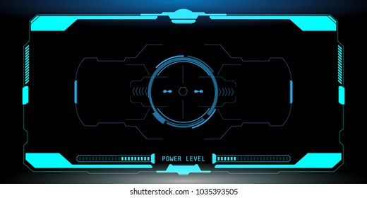 HUD Futuristic Elements Automatic Target Scan User Screen Interface Vector. Green Virtual Abstract Scifi Crosshair Game Control Monitor Panel .