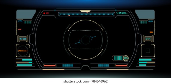 HUD Futuristic Elements Automatic Target Scan User Screen Interface Vector. Multi Color Abstract Scifi Control Monitor Panel Record illustration