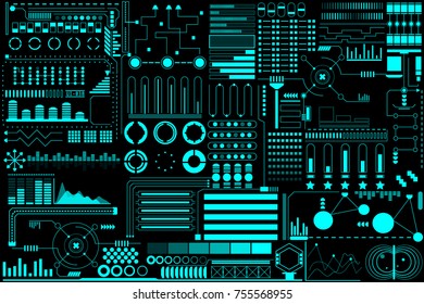 HUD Futuristic Elements Background Layout Pattern Design Vector. Green Abstract Future UI Monitor Control Template Illustration