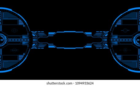 HUD Futuristic Elements Data Communication Transfer Panel Vector. Abstract Blue Future Scifi Information Report Screen Object Illustration.