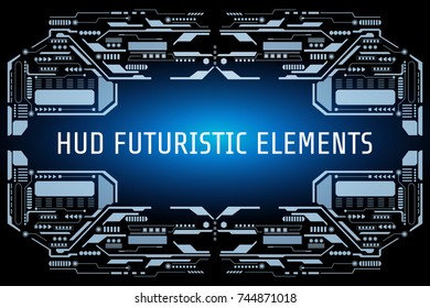 HUD Futuristic Elements Infographic UI Communication Panel Vector.  Abstract Center Blue Scifi Hi Technology Illustration Concept Design.