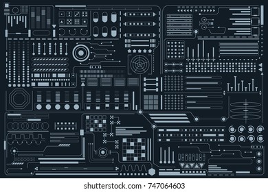 HUD Futuristic Elements Pattern Background Design Vector. Gray Abstract UI Monitor Control Template Illustration