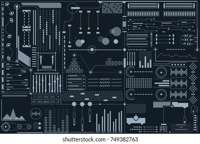 HUD Futuristic Elements Pattern Background Design Vector. Gray Abstract UI Monitor Control Template Illustration
