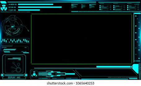 HUD Futuristic Elements Screen Information Vector. Green Frame Virtual Abstract Data Transfer Status Scifi Game User Concept Control Monitor Panel.