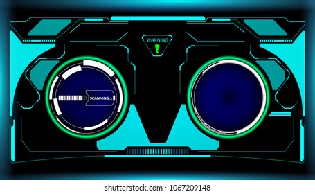 HUD Futuristic Elements Security Mask Concept Vector Background. Virtual Cyber Safety Scan Helmet Illustration